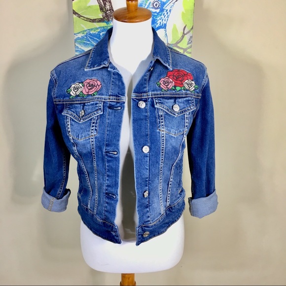 LuLaRoe Jackets & Blazers - Lularoe Blue Jean Floral Embroidered Jacket